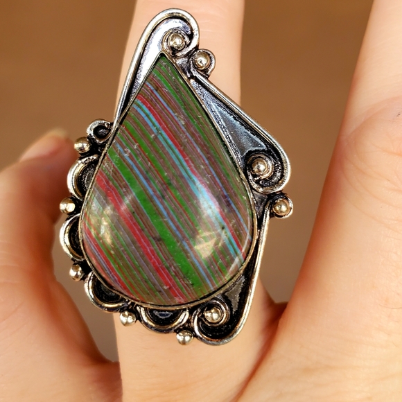 New Oversized Mosaic Jasper 925 Silver Ring. - Picture 2 of 16